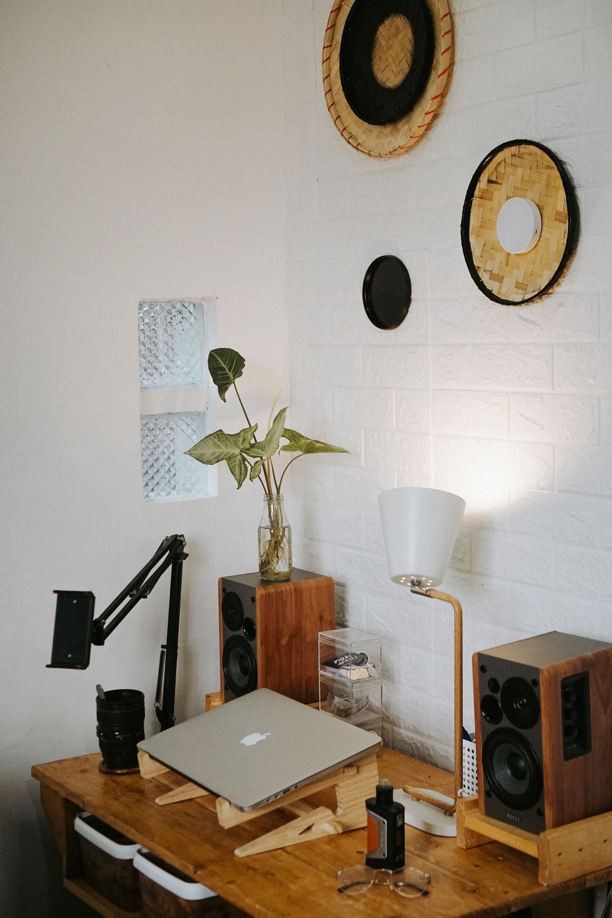 Home workstation with a laptop, desk and chair
