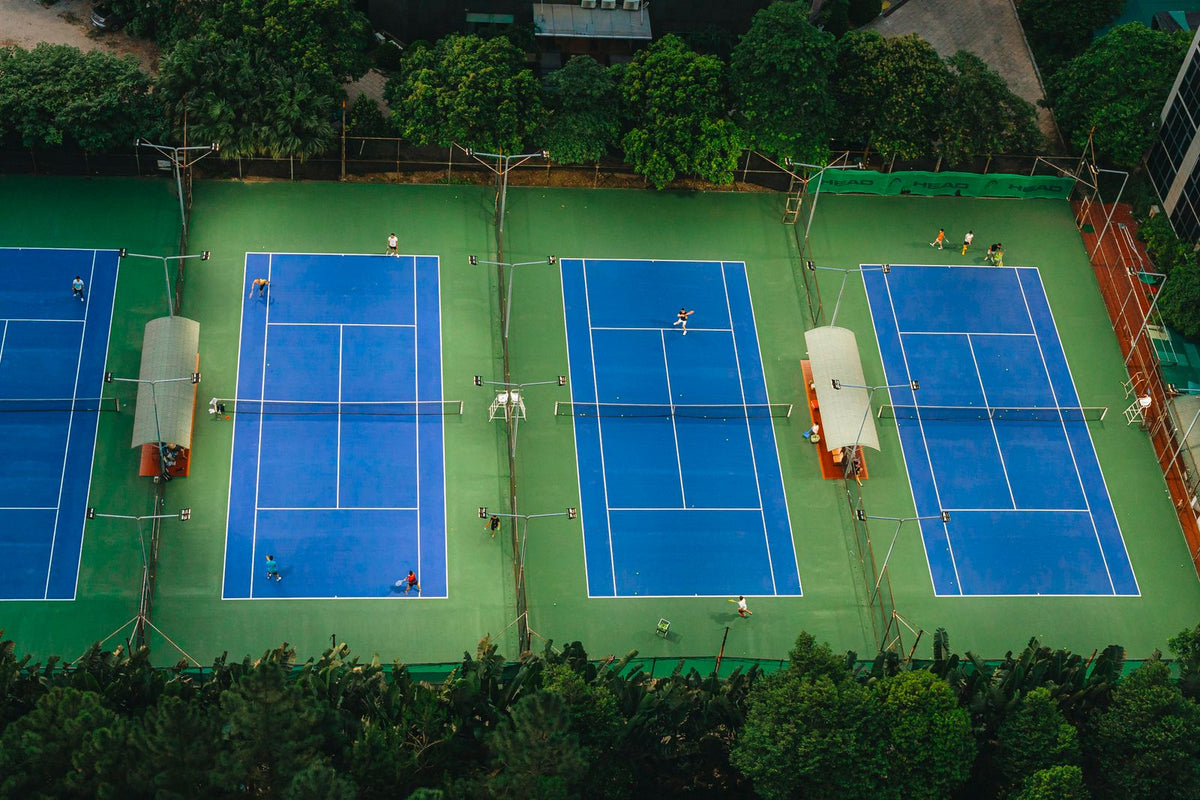 Outdoor tennis courts viewed from above