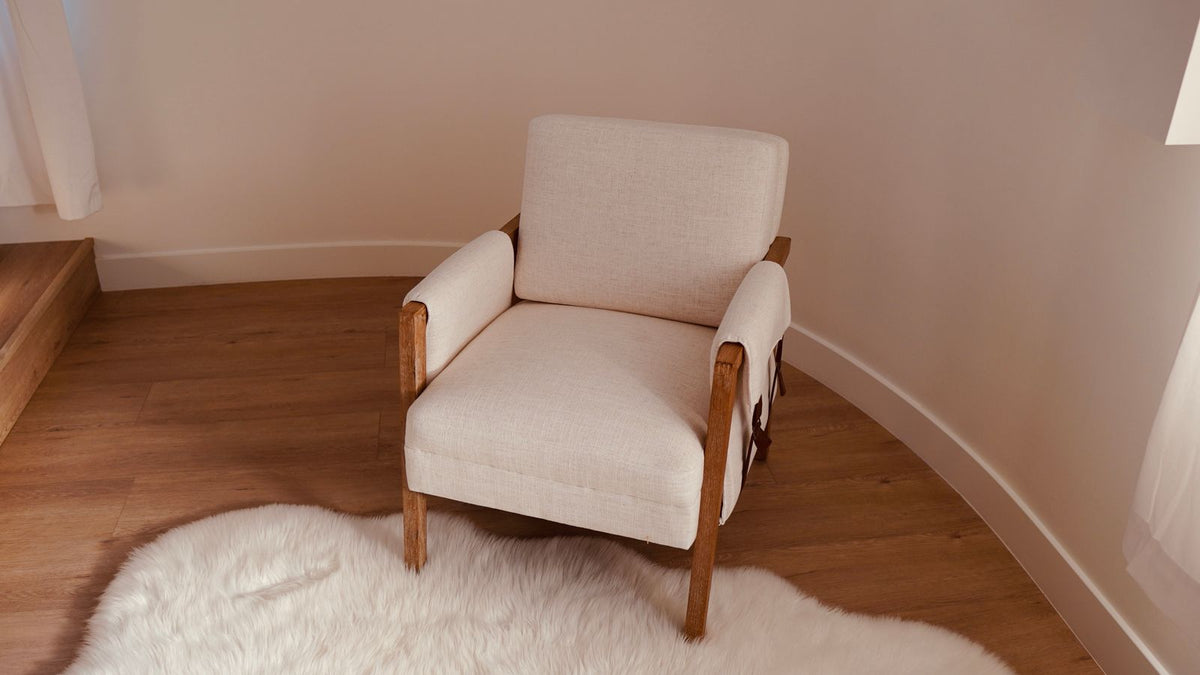 Armchair and rug in a bright living room